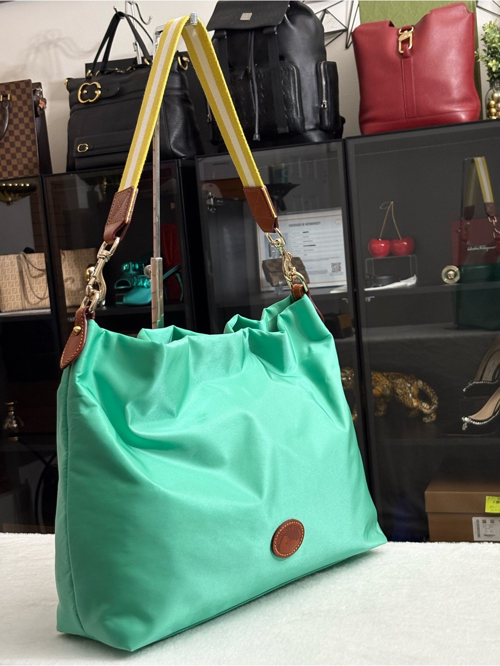 Dooney & Bourke Extra Large Nylon Shoulder Bag – Mint Green -Guitar Strap
